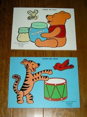 Vintage Disney Inlay Puzzles (2) Disney WInnie the Pooh & Tigger, 1965, VGUC